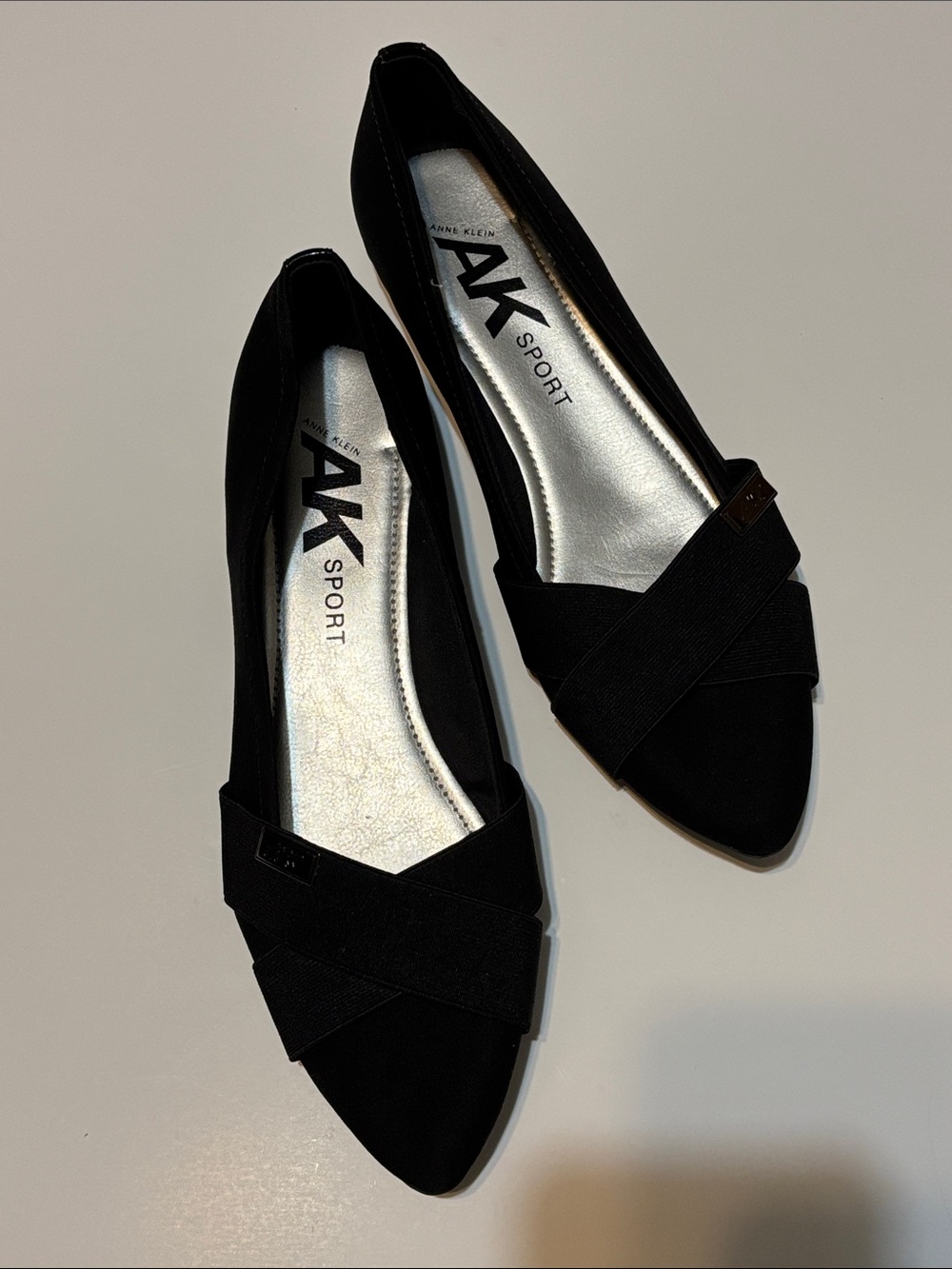 Anne Klein Black Pointed-Toe Cross-Strap Flats